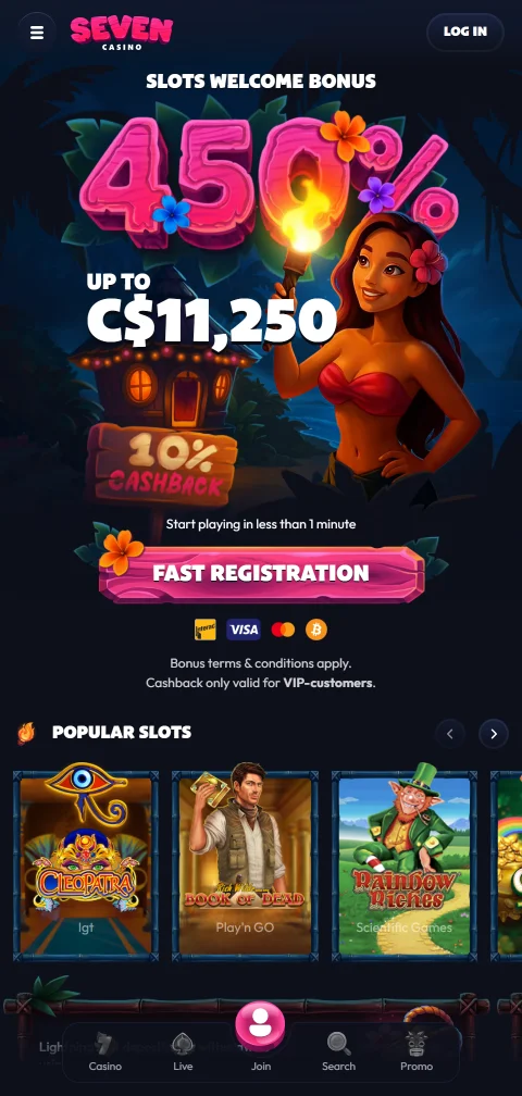 Seven Casino mobiiliselaimessa: lobby, haku ja kirjautuminen ilman natiivisovellusta