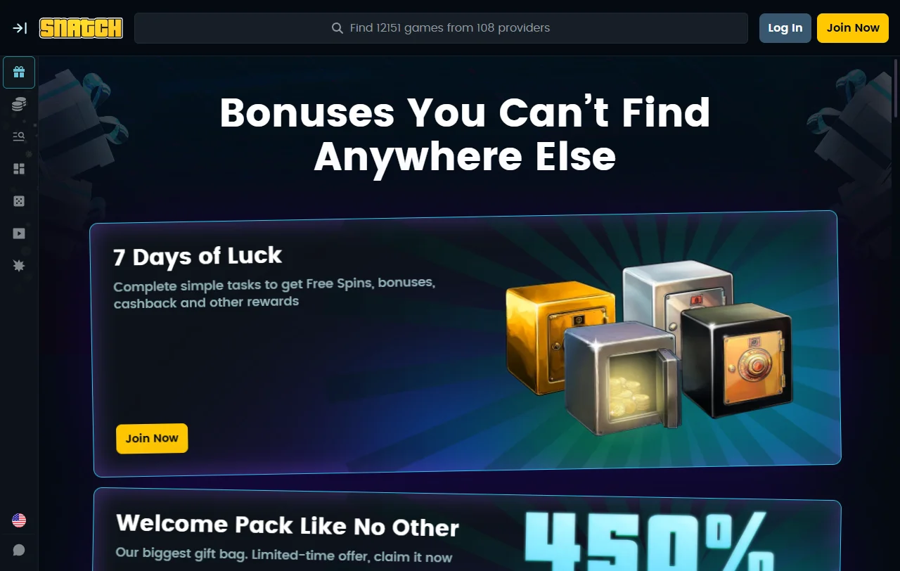 Snatch Casino tervetuliaispaketti neljälle talletukselle ja free spinsit