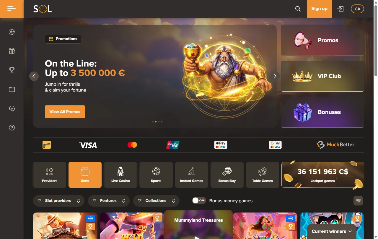 Sol Casino ja noin 7 000 pelin valikoima yli 90 valmistajalta
