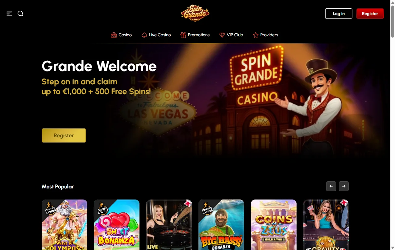 SpinGrande Casino yleisnäkymä suomalaiselle pelaajalle, lisenssitiedot ja tervetuliaisetu esillä