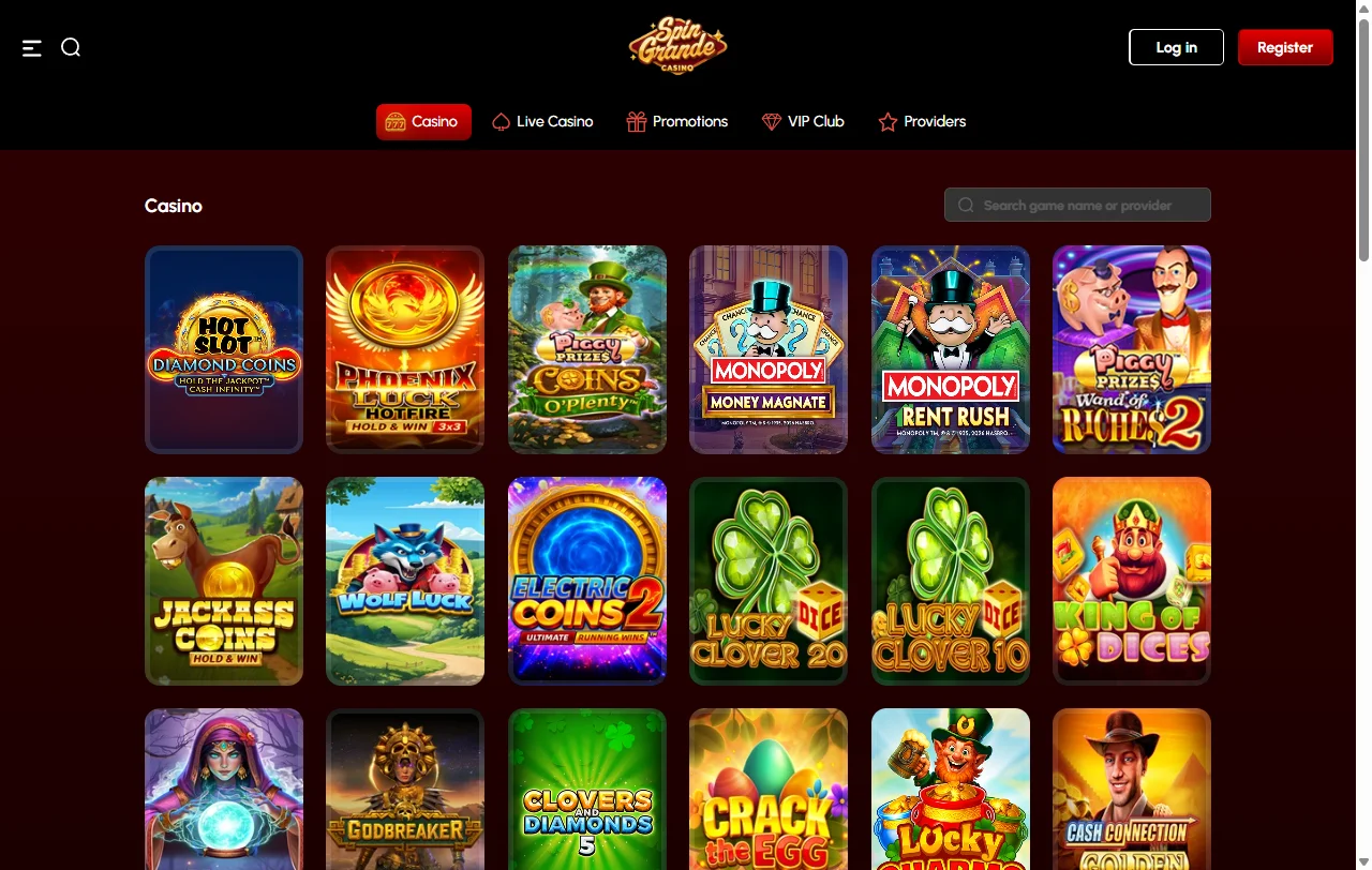 SpinGrande Casino pelivalikoima, 34 tuottajaa Evolutionista Nolimit Cityyn ja Hacksaw Gamingiin