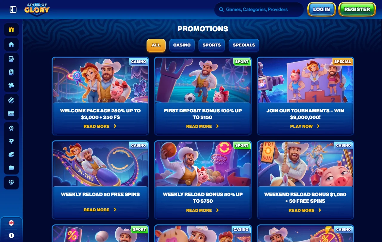 Spins of Glory Casinon pelivalikoima: slotit, pöytäpelit ja live-jakajat