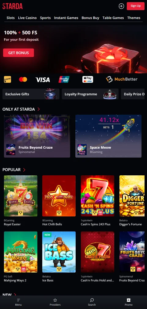 Starda Casino mobiiliselaimessa: pelihaku ja kirjautuminen pienellä näytöllä