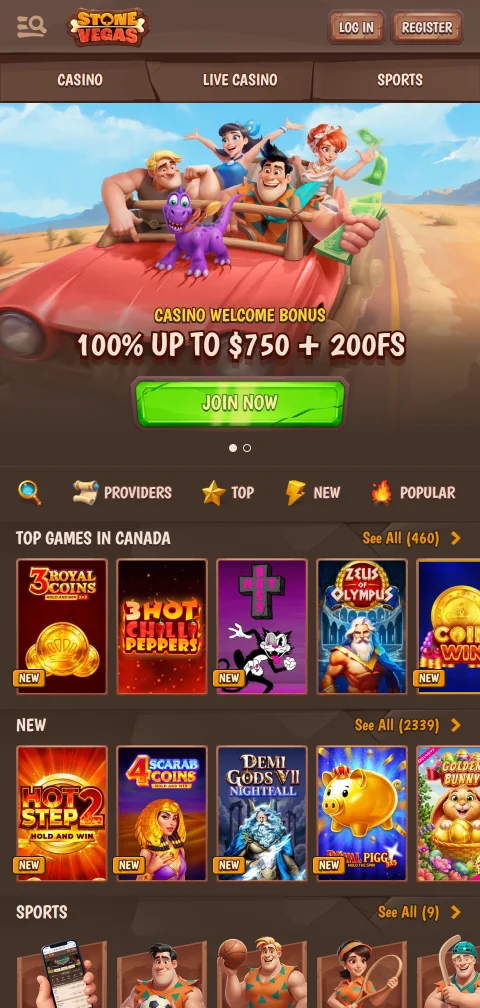 StoneVegas Casino selaimessa puhelimella, ilman erillistä natiivisovellusta