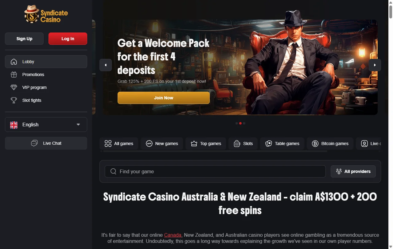 Syndicate Casino yleiskuvassa: vuonna 2019 avattu kansainvälinen pelisivusto suomalaisen pelaajan näkökulmasta