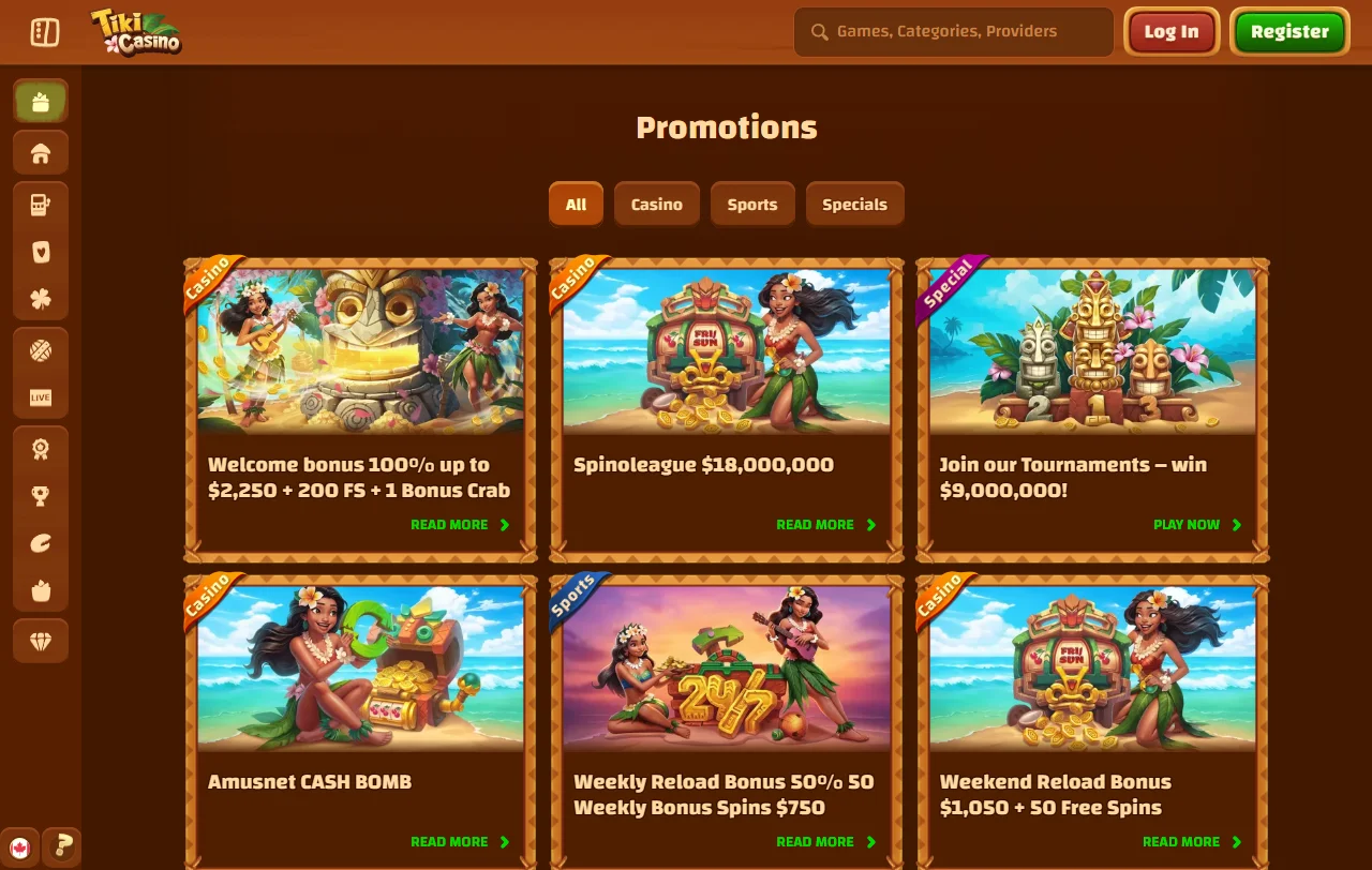 Tiki Casinon maksutapasivu, jossa näkyvät Zimpler, pankkisiirto ja korttimaksut