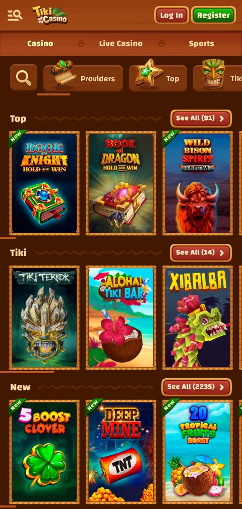 Tiki Casinon livekasinoaula puhelimen näytöllä