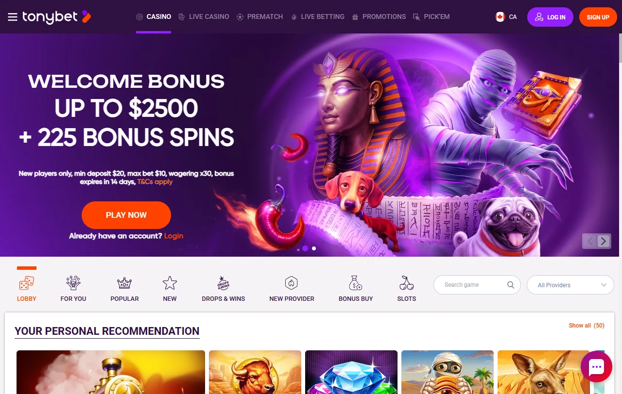 Tonybet pelivalikoima: noin 8 600 nimikettä yli sadalta pelistudiolta