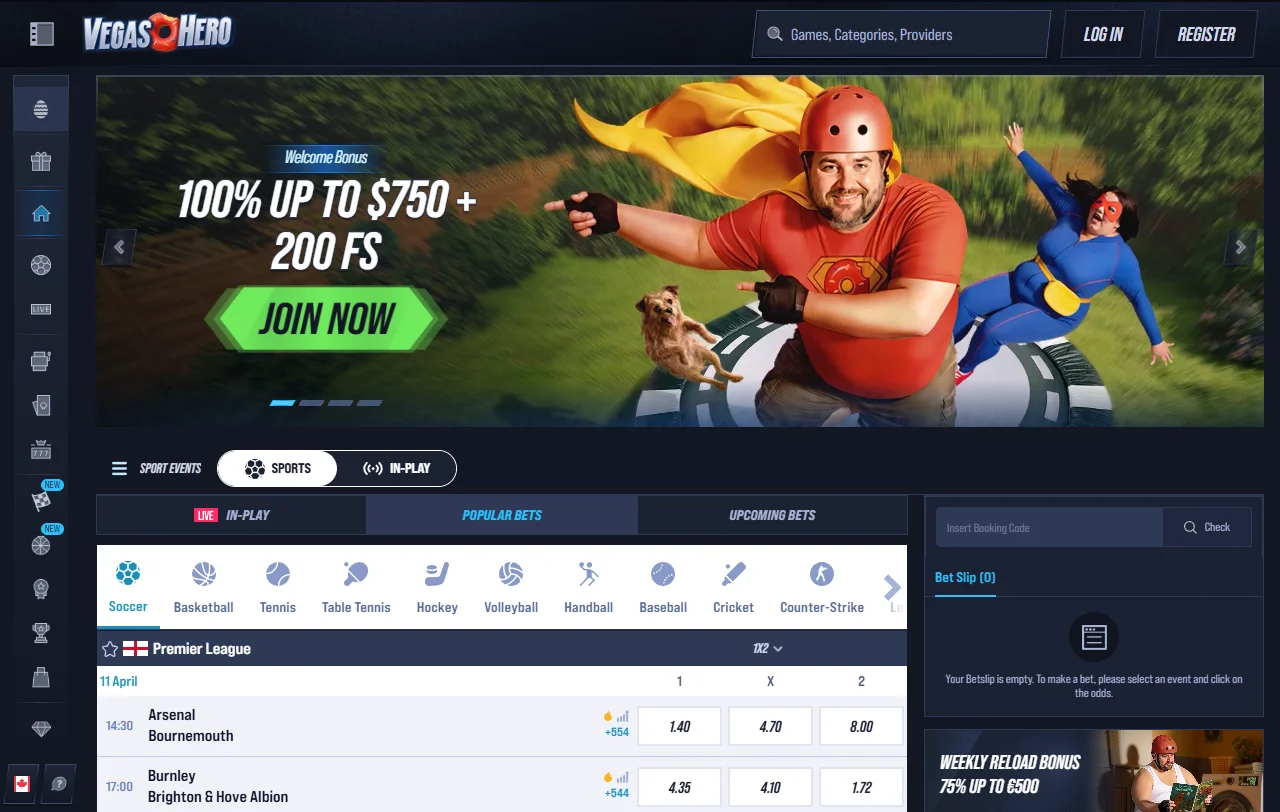 Vegas Hero Casino yleiskuva sivustosta suomalaiselle pelaajalle euroina