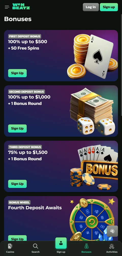 WinBeatz Casino selaimessa mobiililaitteella ilman erillistä natiivisovellusta