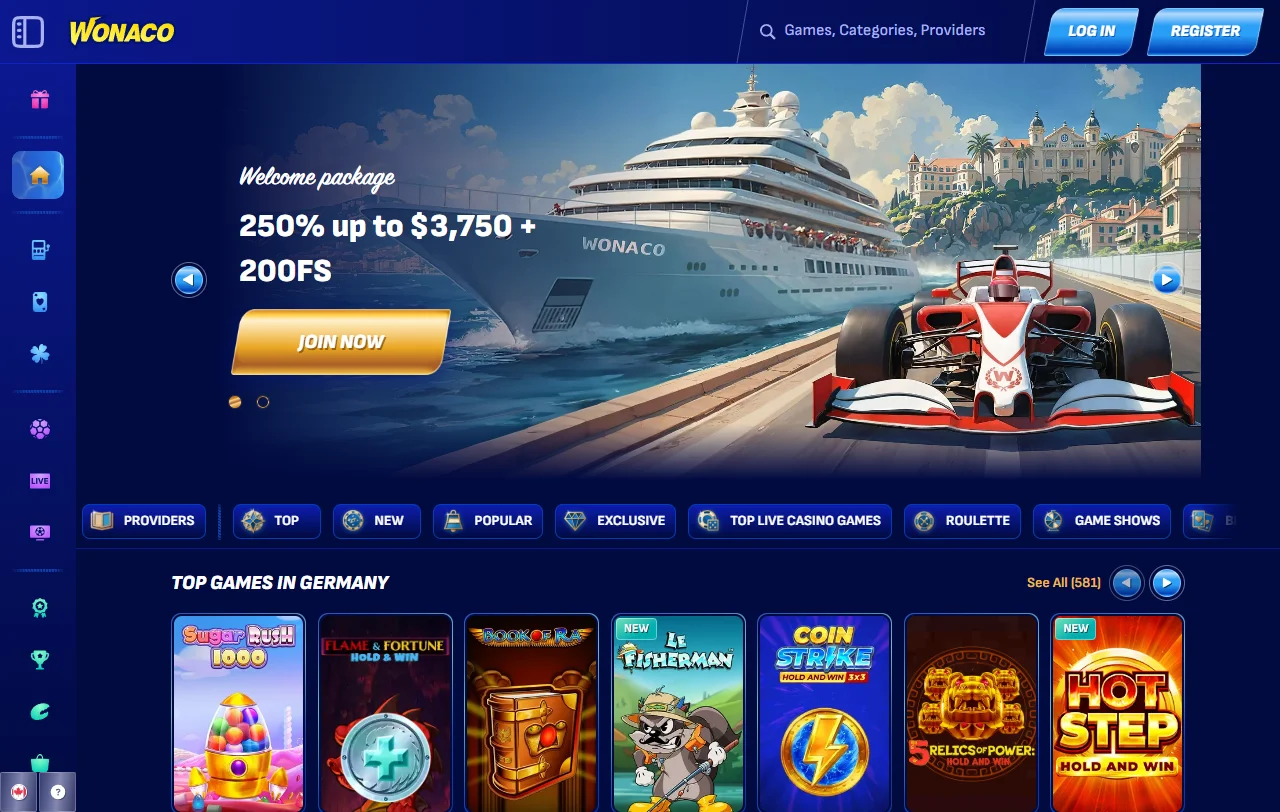 Wonaco Casino yleiskatsaus: kasino ja vedonlyönti samalla pelitilillä