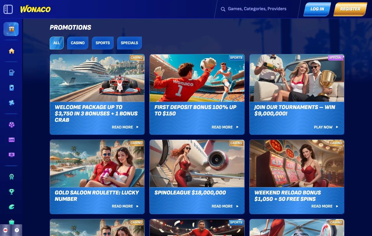 Wonaco Casino tervetuliaisbonus: 250 prosenttia ja 200 free spinsiä